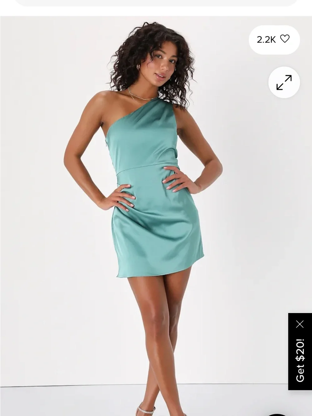 Lulu's Teal One-Shoulder Satin Mini Dress